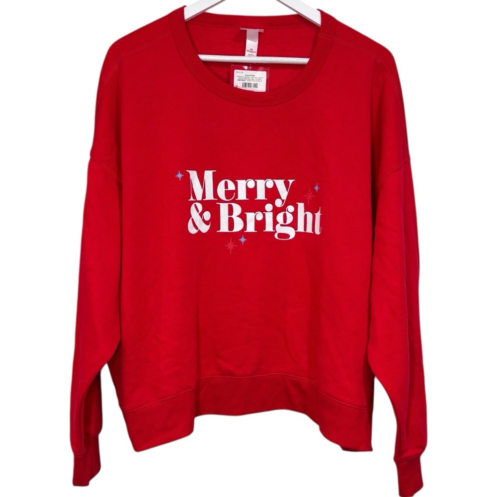 Merry & Bright Graphic Christmas Holiday Red Sweatshirt size 2X NWT Womens
